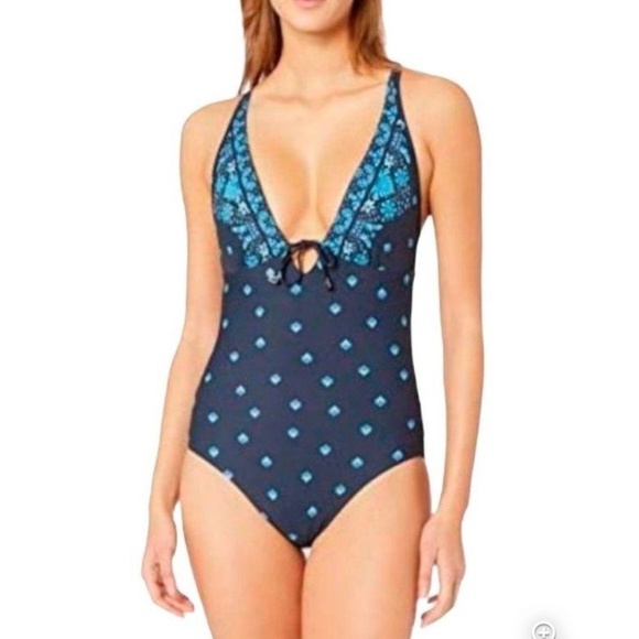 SEAFOLLY  SUNFLOWER BLUE V NECK SWIMSUIT - Picture 3 of 13